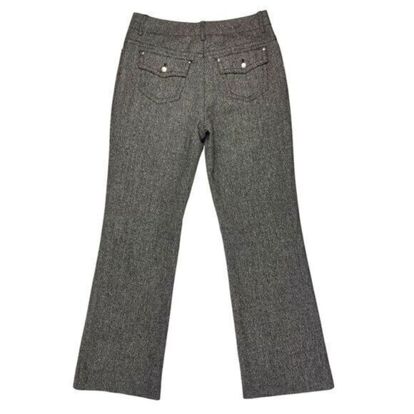 Per Se Pants Womens Sz 6 Tall Black White Shimmer Wool Straight Leg Flap Pockets - Picture 6 of 14